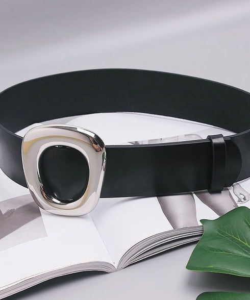 Bold Oval Metallic Buckle Wide Belt